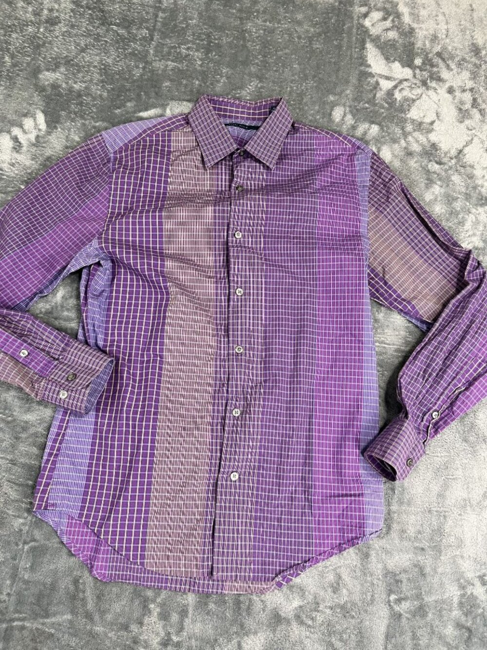 Perry Ellis Mens Purple Plaid Long Sleeve Button-Up Shirt S